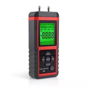 Manómetro digital LCD, medidor diferencial de doble puerto HVAC medidor de presión de aire de gas - Imagen 1 de 8