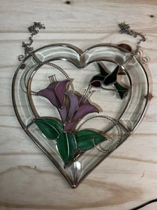 Stained Glass 3D Dimensional Hummingbird Floral Beveled Glass Wall Hanging Panel - Picture 1 of 8