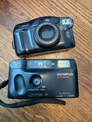 LOTE 2 Câmeras Point Shoot 35mm Olympus Trip AF-S2 Canon SureShot 8 Tele PEÇAS - Imagem 1 de 2