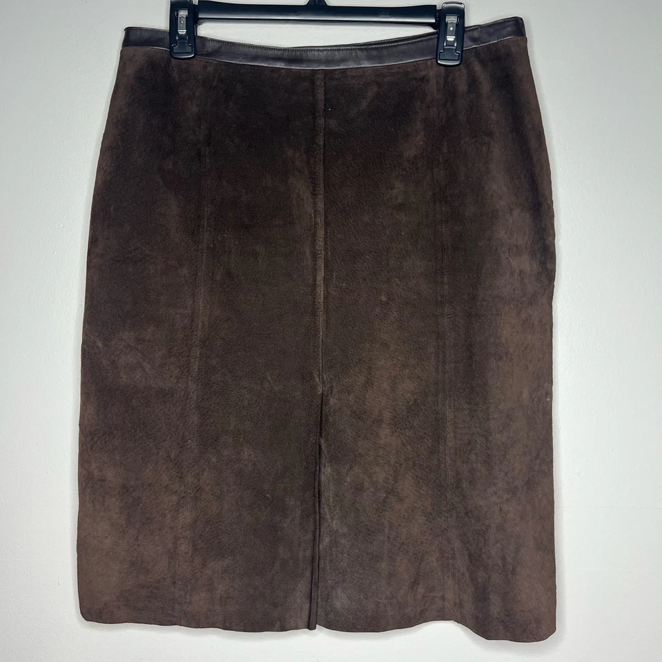 Falda halógena de cuero de gamuza marrón para mujer hasta la rodilla talla 10 Academia dinero antiguo Foto 1 de 4