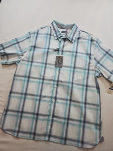 Van Heusen Men's Slim Fit Never Tuck Short Sleeve Shirt XL (17-17 1/2) Blue - Picture 1 of 15