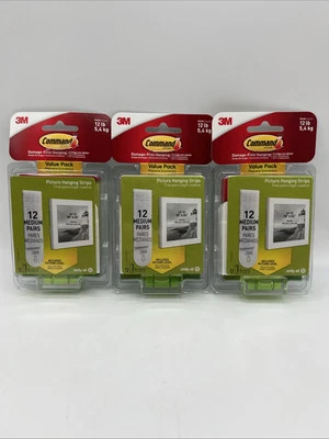 Command Picture Hanging Strips, White, 12 Medium Pairs Per Pack 3 Pack - Image 1 of 4