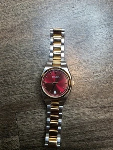 BULOVA 98M119 CHERRY RED DIAL, 34MM CASE, STAINLESS/ROSE GOLD Working Great - Picture 1 of 7