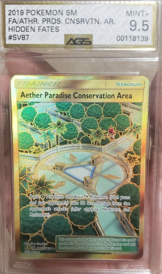 Pokemon Hidden Fates Gold Aether Paradise Conservation Area SV87 AGS Mint+ 9.5 - Image 1 of 1
