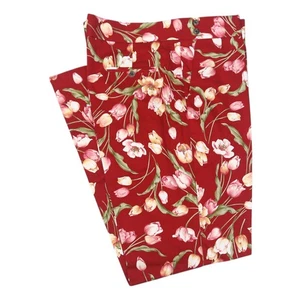 Mens Gurkha Pants 38 Red Pink Floral Cotton Straight Fit Flat Front Trousers - Picture 1 of 7