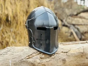 Medieval Barbuta Black Helmet Barbuta Visored Warrior Helmet LARP Cosplay Helmet - Picture 1 of 7