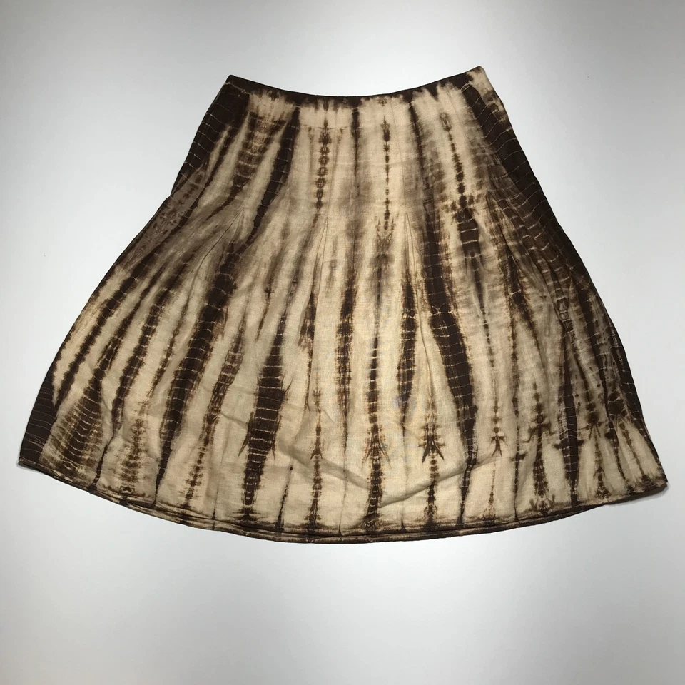 Michael Kors Skirt Womens 8 Tie-Dyed Brown Tan 100% Linen A-Line Beach Vacation - Image 1 of 4