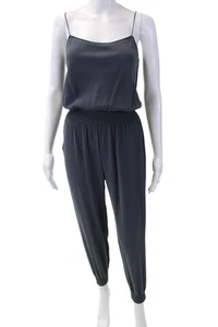 Theory Womens Textured Spaghetti Strap Scoop Neck Cuff Bottom Jumpsuit Gray Size - Picture 1 of 5