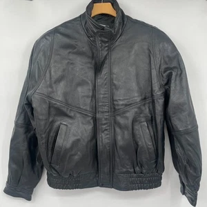 Burk's Bay Leather Bomber Jacket Black XL Men's Front & Inner Pockets Full Zip - Picture 1 of 11