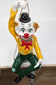 Vintage Ceramic Clown On A Swing Hanging Ornament Decoration Large 17in - Picture 1 of 21