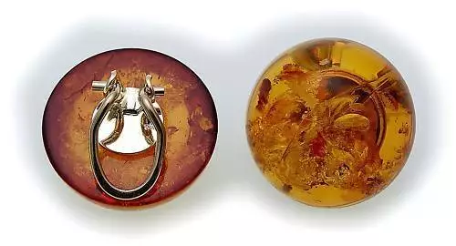Damen Ohrringe echt Bernstein rund 20 mm in Gold 333 Gelbgold Qualität - Bild 1 von 2