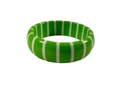 Brazalete a Rayas Verde Blanco Plástico Groovy Retro 2.5" Ancho Foto 1 de 4