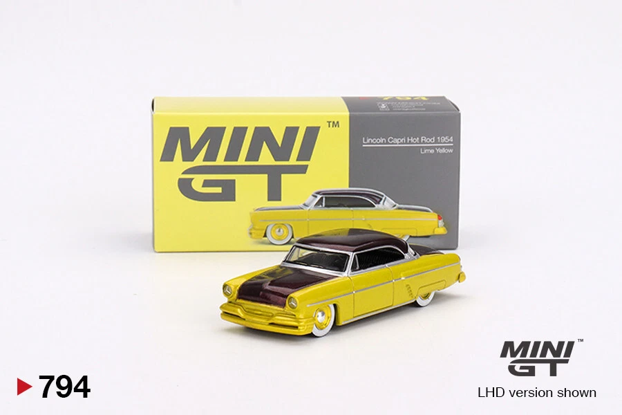 MINIGT Lincoln Capri Hot Rod 1954 Lime Yellow 1:64 diecast modellismo - Immagine 1 di 1