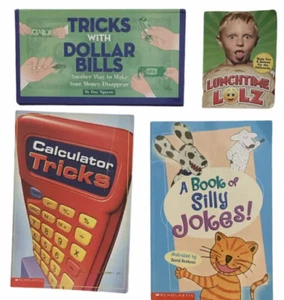 Childrens Books Calculator & Dollar Bill Tricks Silly Jokes Lunch Games Lot Of 4 - Imagen 1 de 6