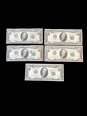 5 Circulate Small Head Ten Dollar ($10) Bills - 1969A Series - Image 1 of 2