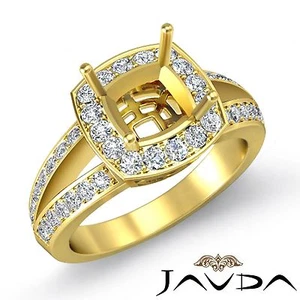 Halo Pave Cushion Semi Mount Diamond Engagement Ring 14k Yellow Gold 0.6 Ctw - Picture 1 of 6