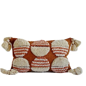 Terracotta & Ivory Boho Textured  Tassel Pillow Cover Tufted Textured - Picture 1 of 4