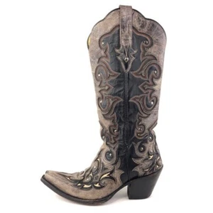 Corral G1069 Tall Inlay Studded Leather Cowgirl Western Boots Womens Size 7.5 M - Picture 1 of 14