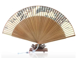 KOREANISCHER TRADITIONELLER SEIDENFAN BAMBUS HANDVENTILATOR FEINER BAUM DESIGN FAN - Bild 1 von 7