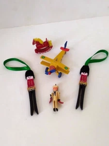 Lovely Lot 6 Vintage Wooden Christmas Tree Toy Ornaments - Picture 1 of 6