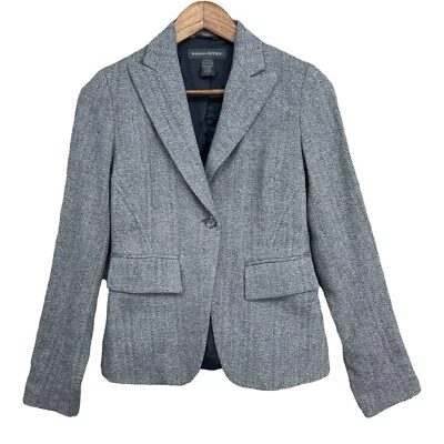 Blazer Banana Republic Gris Espiga Mujer Talla 0 Un Botón 100% Lana Foto 1 de 4