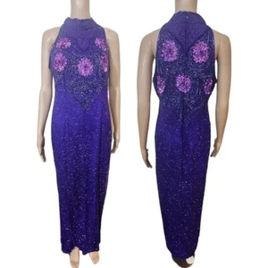 Adrianna Papell Seide Perlen Vintage Abend Abschlussball Fee Kleid 12 - Bild 1 von 7