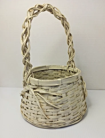 Small Wicker Basket Hand Woven Painted White, Was Dark Brown Cover