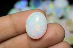 AAA Quality Oval Natural Ethiopian White Opal Cabochon, 11 CT October Birthstone - Picture 1 of 9