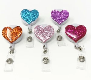 Multi color Bling Heart Retractable ID Badge Reel Holder with Swivel Clip - Bild 1 von 15