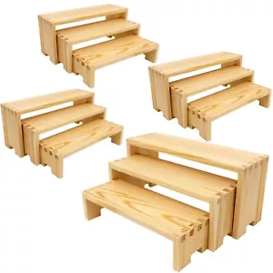 Display Wood Risers Wooden Stand 3 Tier 4 Set 12 Pieces Wooden Stands Decorat... - Picture 1 of 8