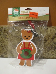 Vintage Wood Teddy Bear With Apron Christmas Kurt Adler Ornament New - Picture 1 of 5