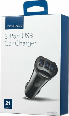 NEW Insignia 3 USB Ports 21 Watt Car Cigarette Lighter Vehicle Charger Black  - Image 1 of 4