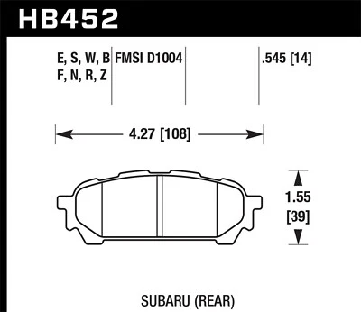 Hawk Performance HB452F.545 HPS Disc Brake Pad Fits 04-08 9-2X Forester Impreza - Image 1 of 2