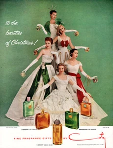 Coty Perfume Human Christmas Tree EMERAUDE Paris MUGUET DES BOIS 1956 Print Ad - Picture 1 of 1