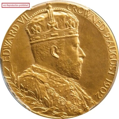 UK Edward VII CORONATION Gold Medal 1902 31mm 17.29g PCGS(SP62) - Image 1 of 3