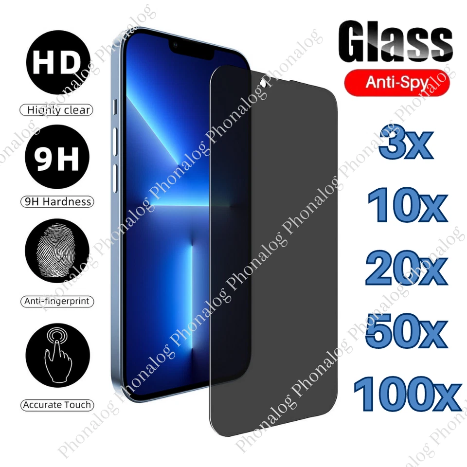 Privacy Screen Protector Tempered Glass Lot For iPhone 16 15 14 13 12 11 XS 8 7 - Image 1 of 4