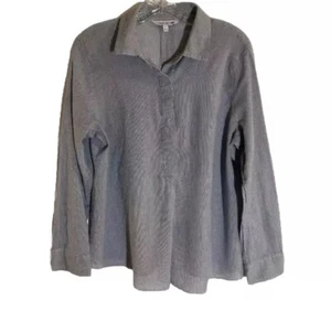 Elizabeth & James Blue White Micro Stripe Half Button Cotton Blouse Top Size L - Picture 1 of 9