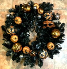 Pier 1 Imports 25" Halloween Black Wreath Glitter Pumpkin Ornaments Rare NWT