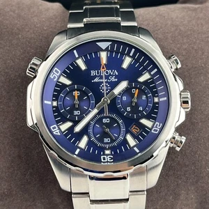 Bulova Marine Star Watch 43mm Blue Dial Stainless Steel Men's Watch 96B256 - Picture 1 of 7