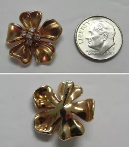 V119 Vintage 14K Solid Yellow Gold Flower Diamond Cluster Pendant, No Chain - Picture 1 of 1