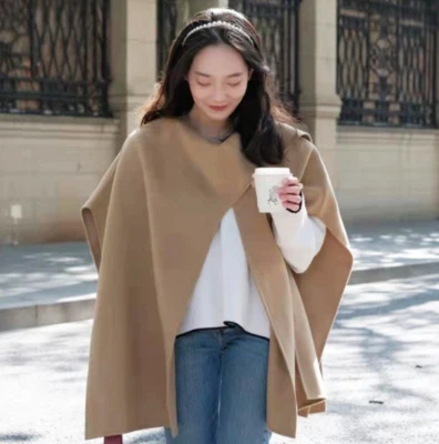 Women Oversized Wool-blend Cape Coat Loose Windproof Casual Solid Color Winter A - Image 1 of 4