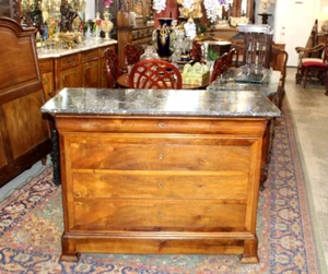 French Antique Walnut Louis Philippe Chest | Marble Top Sideboard Cabinet - Picture 1 of 10