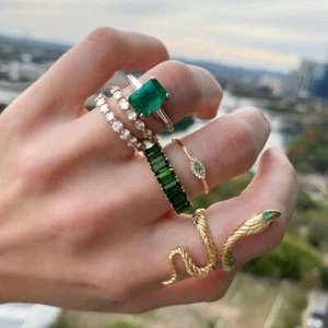 6pcs Lusso Vintage Cristallo Strass Serpente Anello Regolabile Moda Gioielli New - Foto 1 di 11