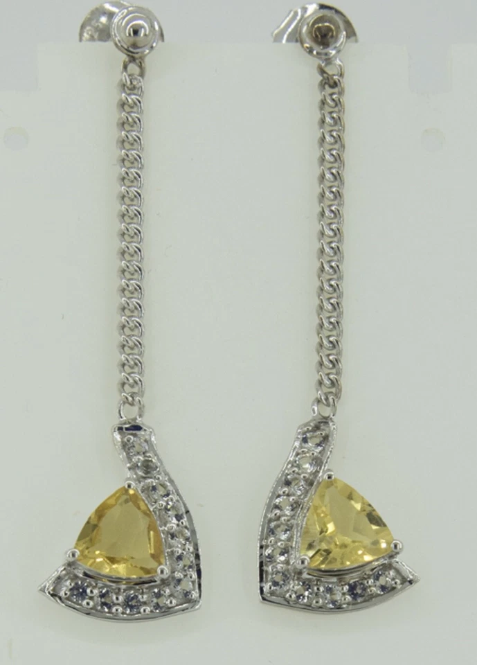 Eleganti Orecchini In Argento 925 Con Citrino E Topazio Bianco Da 1,15 Carati - Immagine 1 di 4