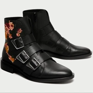 Zara Leather Floral Flower Buckle Embroidered Boot - Picture 1 of 4