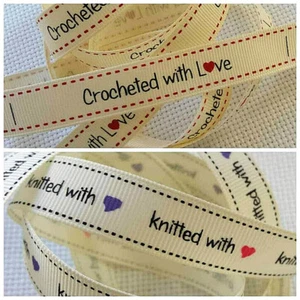 1m x16mm Grosgrain GIFT TAG RIBBON Crochet / Knitted/Stitched /Handmadewith love - Picture 1 of 4