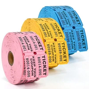 3000 Pcs Raffle Tickets - 3 Color Set of 1000 Pcs 2" x 2" Double Roll Consecu... - Picture 1 of 7