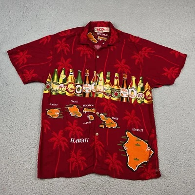 Camisa Malibu Dreams Para Hombres Grande Roja Playa Islas Hawaianas Cerveza Exterior Informal Foto 1 de 4