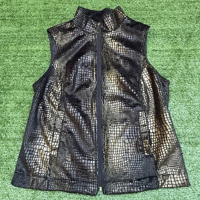 Camisa Chaleco Deportiva Haley Golf Pequeña Negra Dorada Imitación Estampado Cocodrilo/Caimán Cremallera Foto 1 de 4