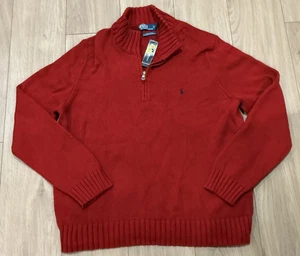Polo Ralph Lauren Hombres Tejido con Cable Algodón 1/4 Cremallera Suéter Pullover Rojo Talla 2XL NUEVO CON ETIQUETAS - Imagen 1 de 5